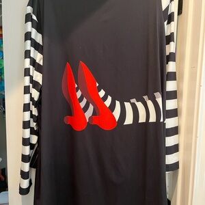 Black and White Striped Women's Cardigan with Wizard of Oz themed design. 4XL